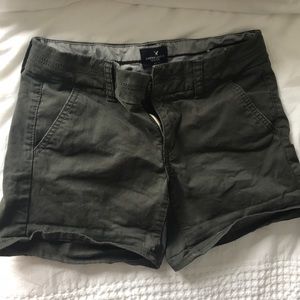Olive green twill midi shorts